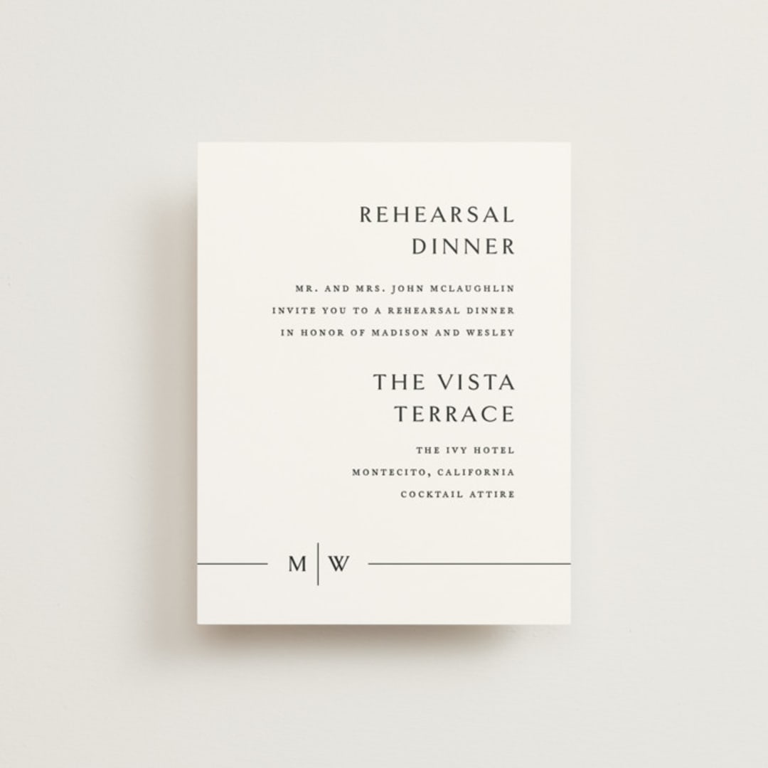 "Align" - Rehearsal Dinner Cards in Cotton by Jennifer Postorino - Front