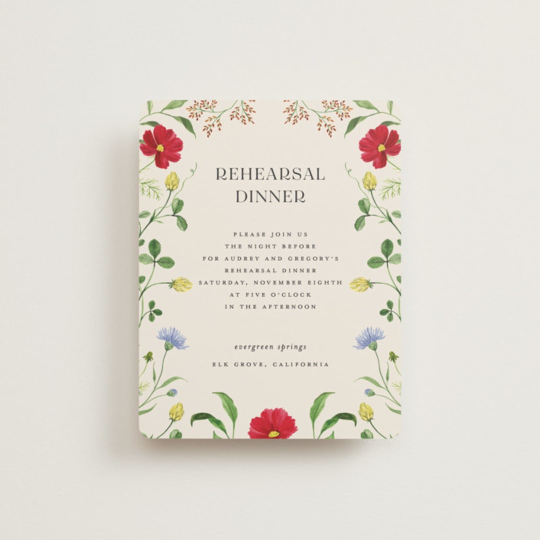 "Wild meadow" - Rehearsal Dinner Cards in Elder Flower by Sarah Knight - Front