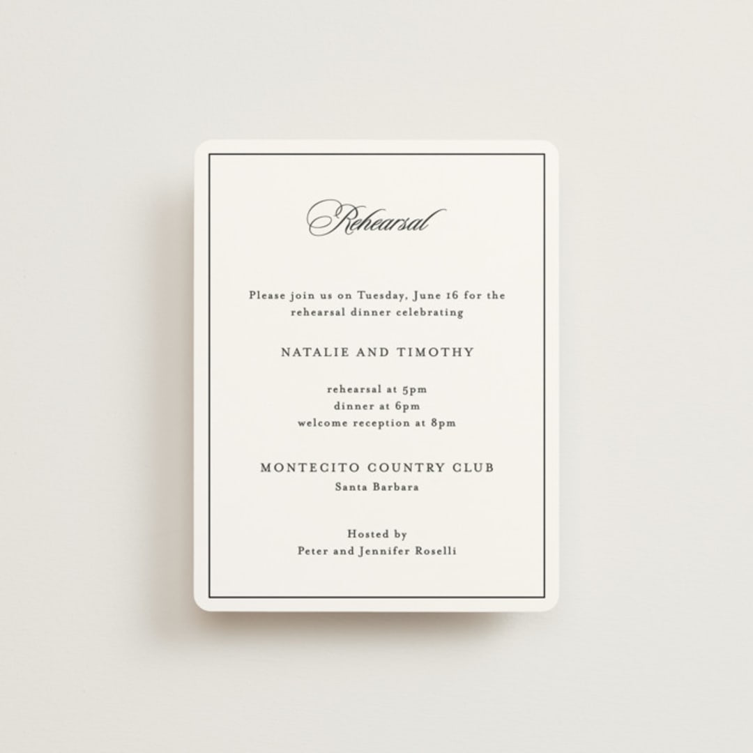 "Sincerity" - Rehearsal Dinner Cards in Noir by Kimberly FitzSimons - Front