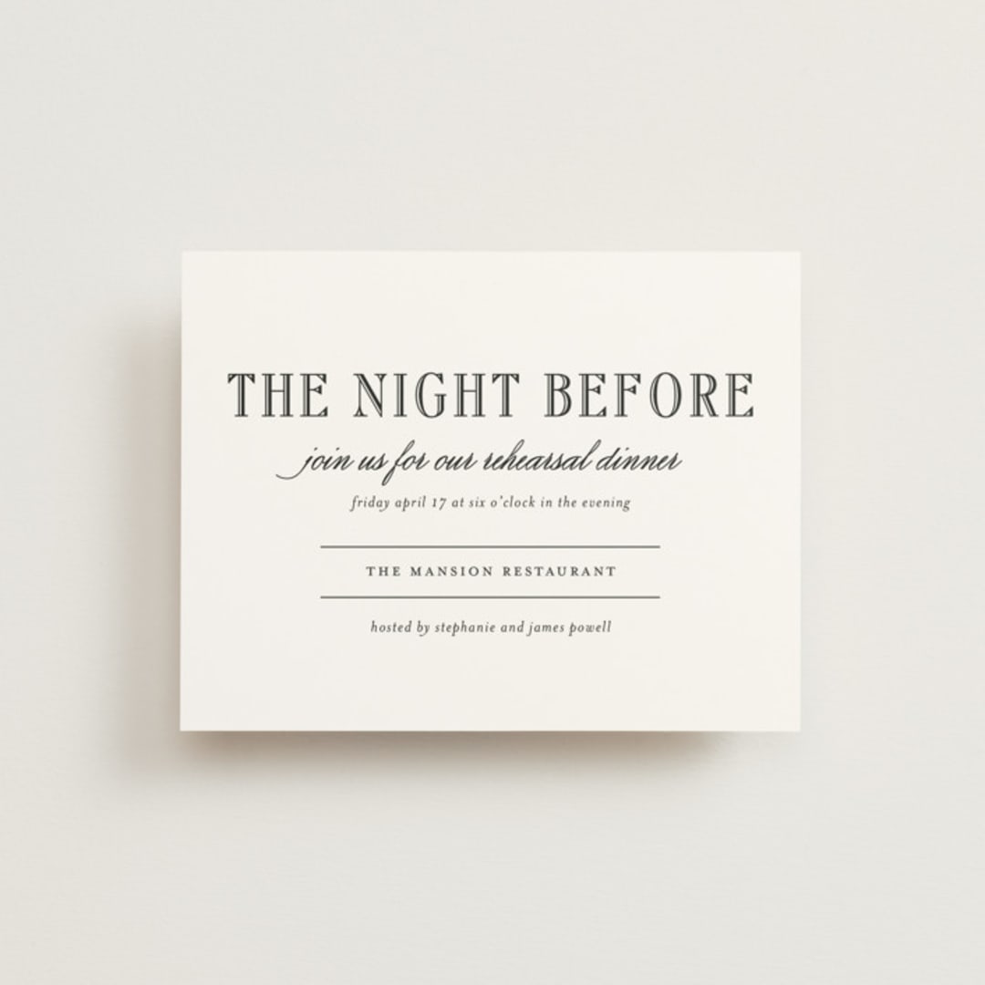 "Hepburn" - Rehearsal Dinner Cards in Tuxedo by Megan Davis - Front