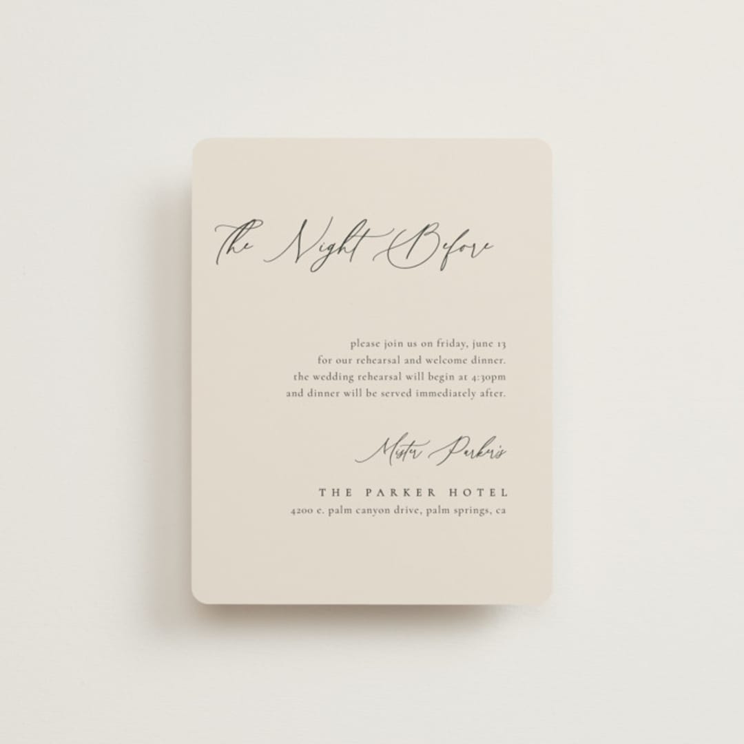 "Corner" - Rehearsal Dinner Cards in Linen by Kelly Schmidt - Front