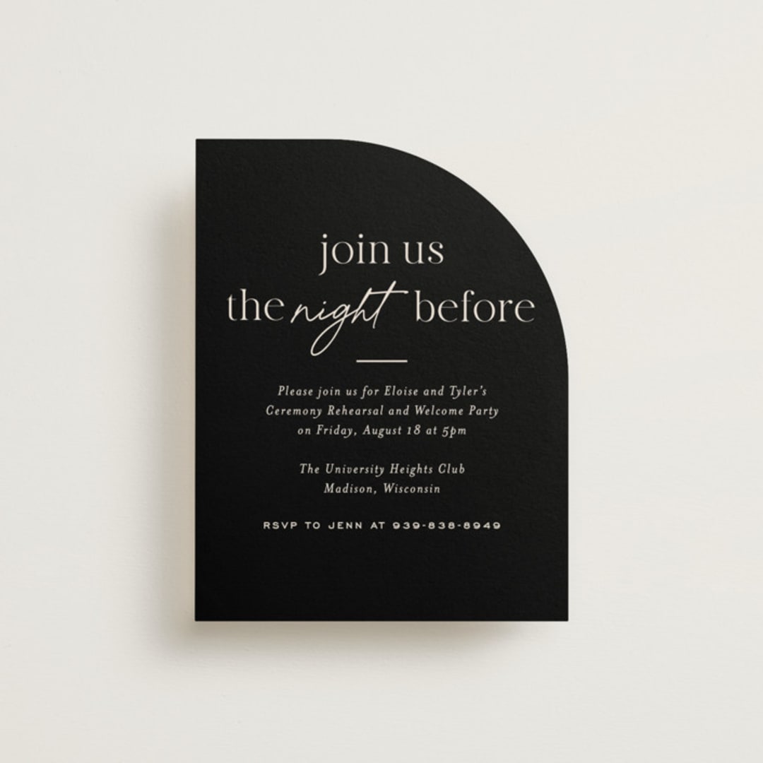 "Little party big love" - Rehearsal Dinner Cards in Noir by Jessica Corliss - Front