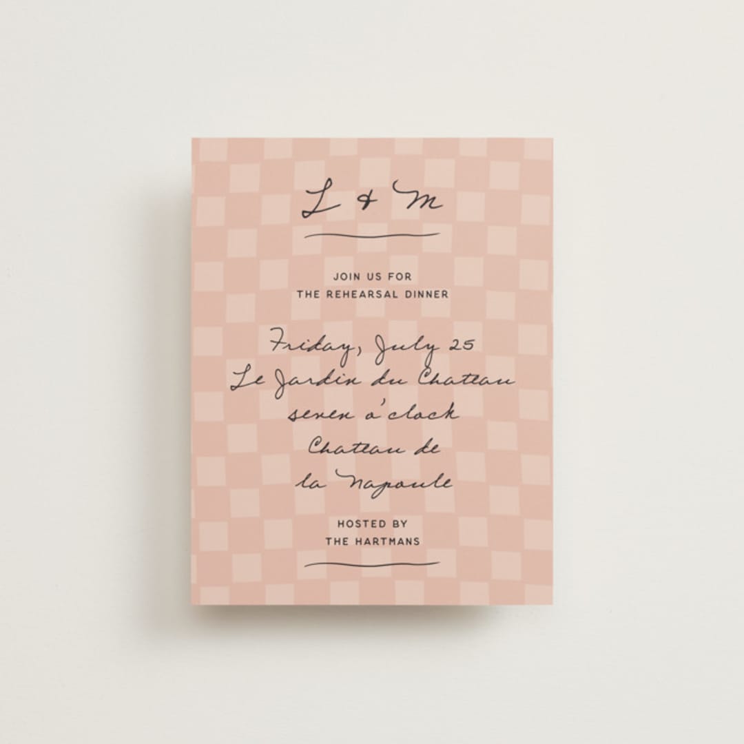 "Ballpoint Suite" - Rehearsal Dinner Cards in Blush by Ani Somi - Front