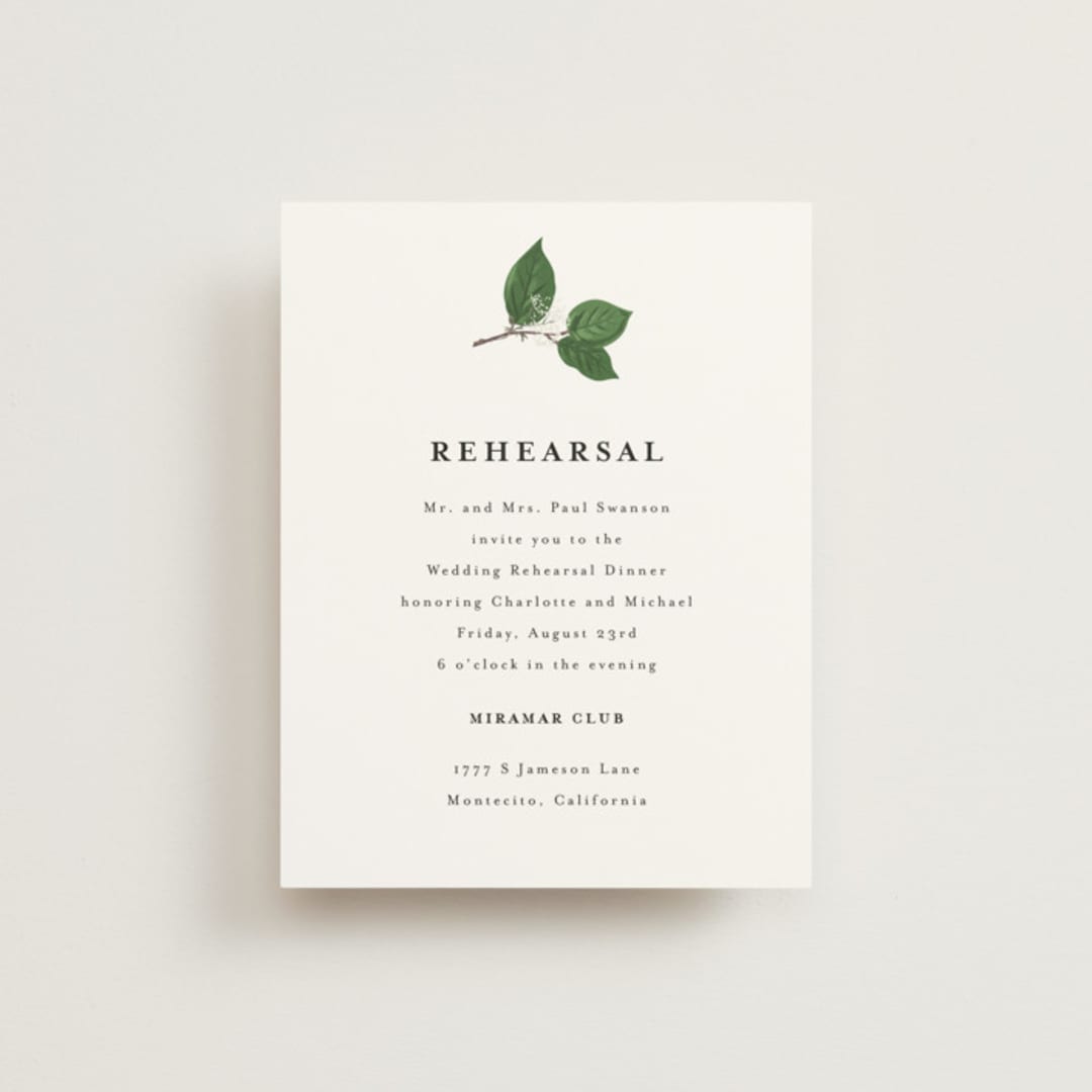 "Greenery" - Rehearsal Dinner Cards in Fern by Susan Moyal - Front