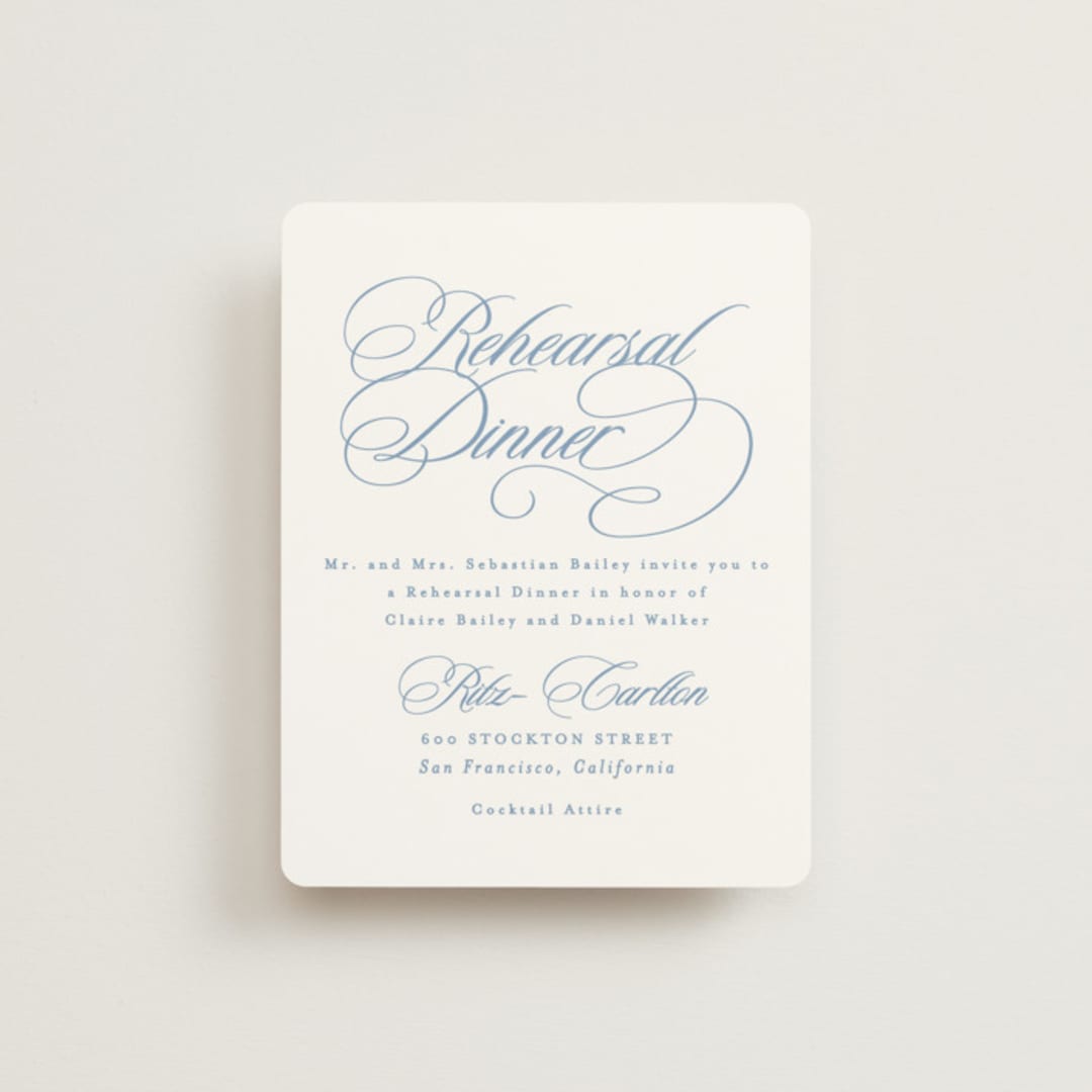 "Aristocratic" - Rehearsal Dinner Cards in Sky by Creo Study - Front