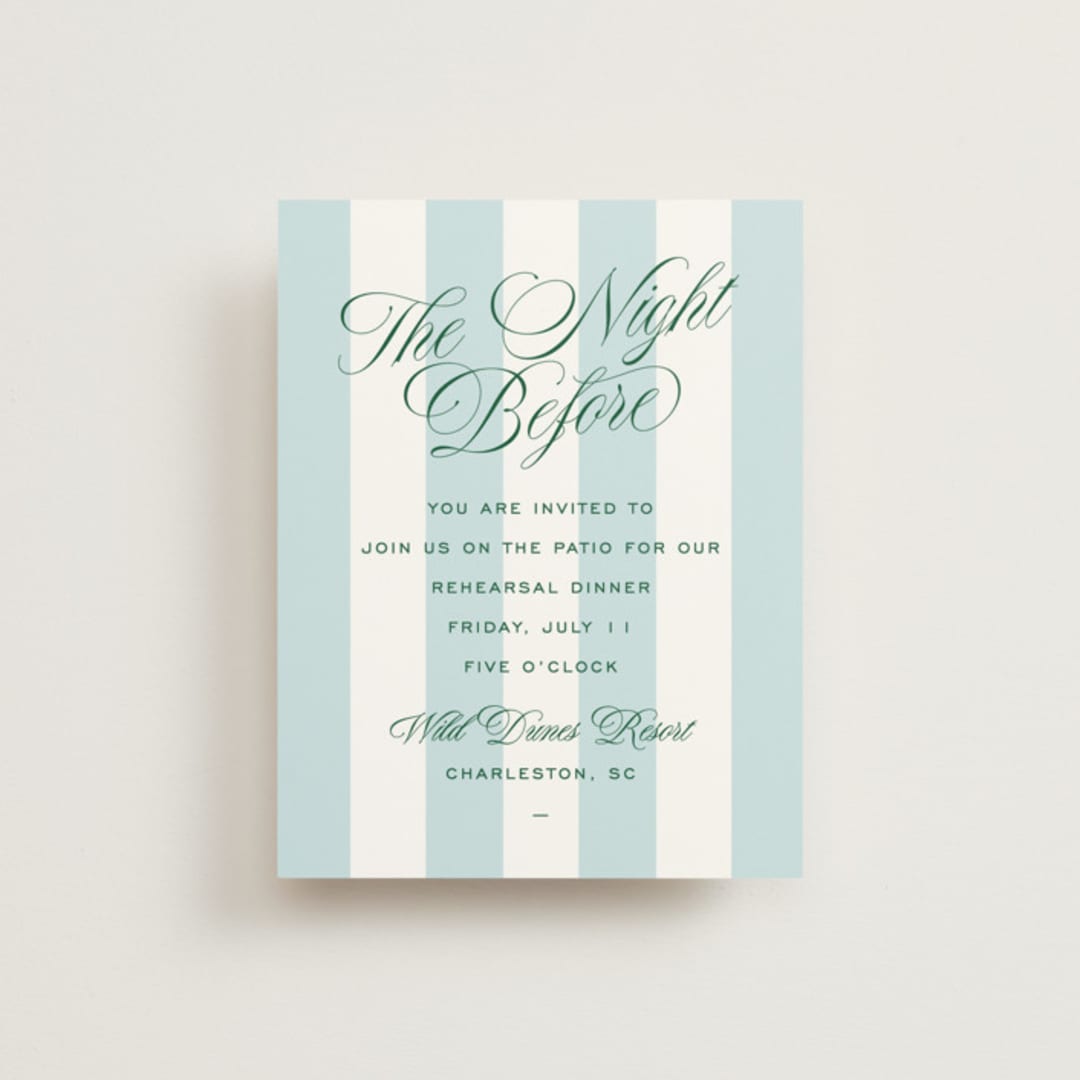 "Island Palm" - Rehearsal Dinner Cards in Low Tide by Susan Zinader - Front