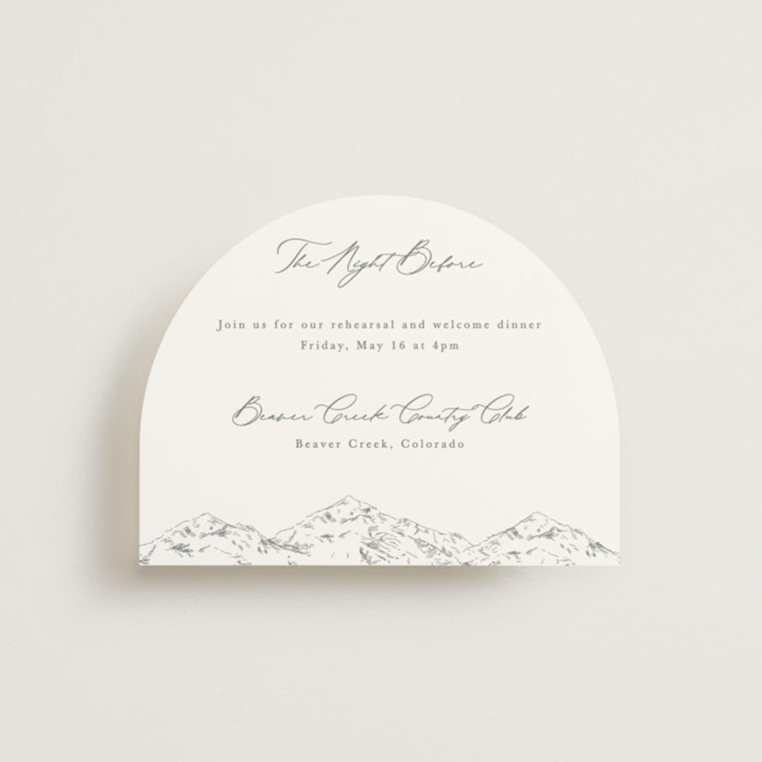 "Mountainview" - Rehearsal Dinner Cards in Pewter by Sarah Brown - Front