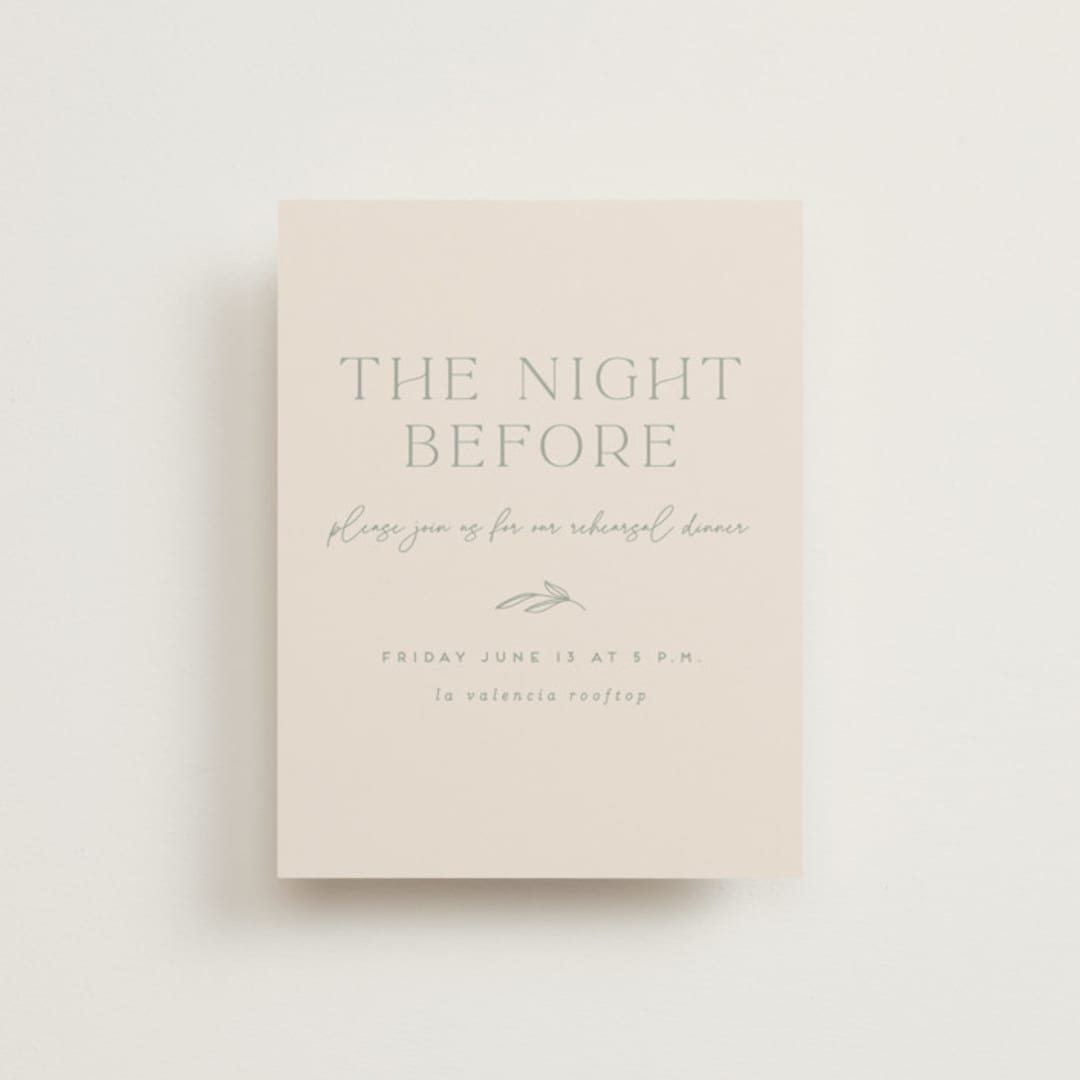 "Soft Arch" - Rehearsal Dinner Cards in Sage by Erica Krystek - Front