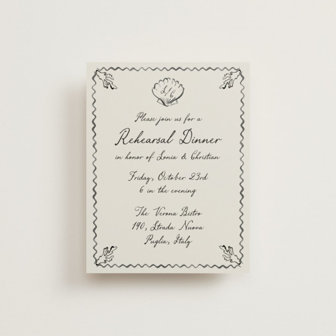 "Puglia" - Rehearsal Dinner Cards in Rock by Pati Cascino - Front