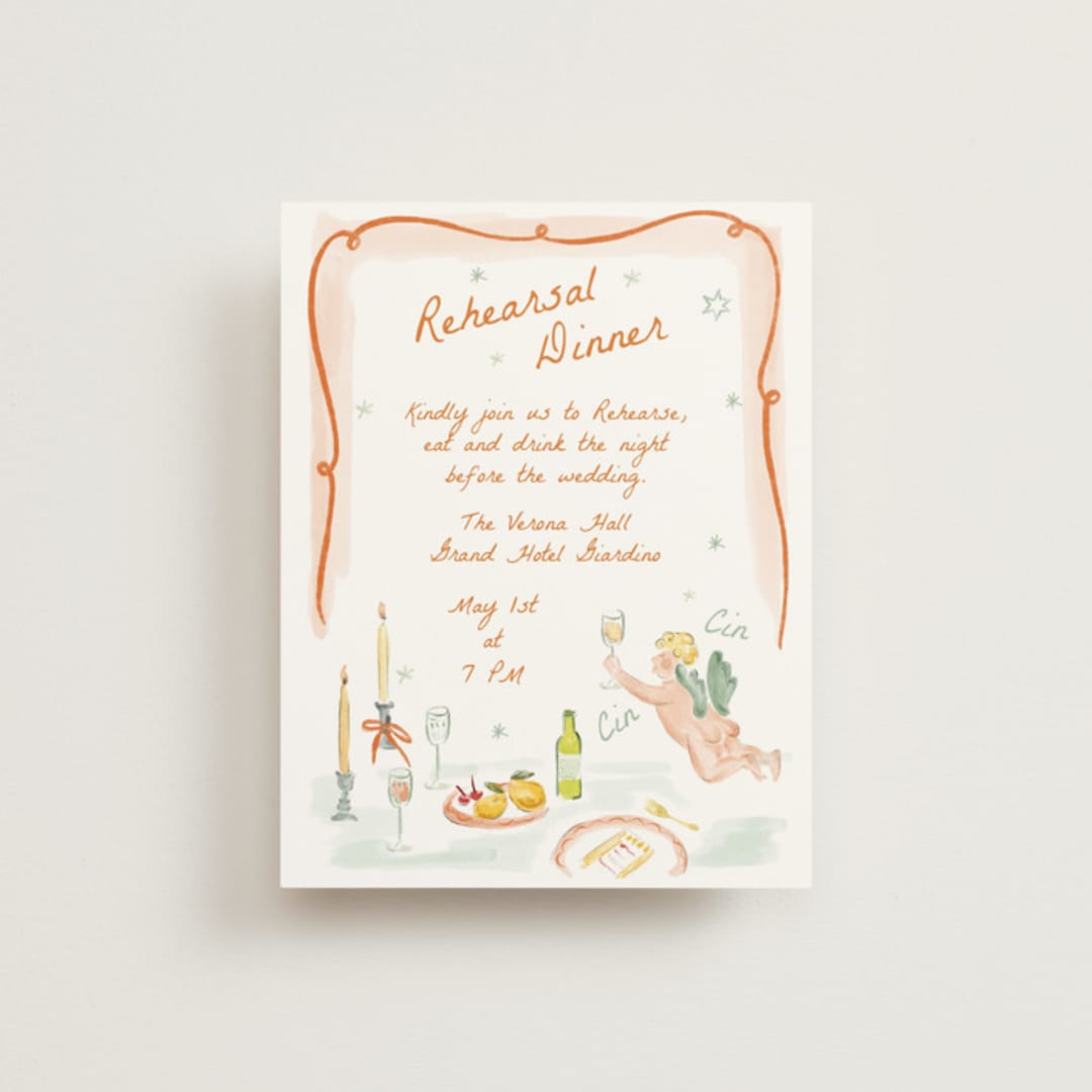 "Giardino" - Rehearsal Dinner Cards in Flame by Pati Cascino - Front