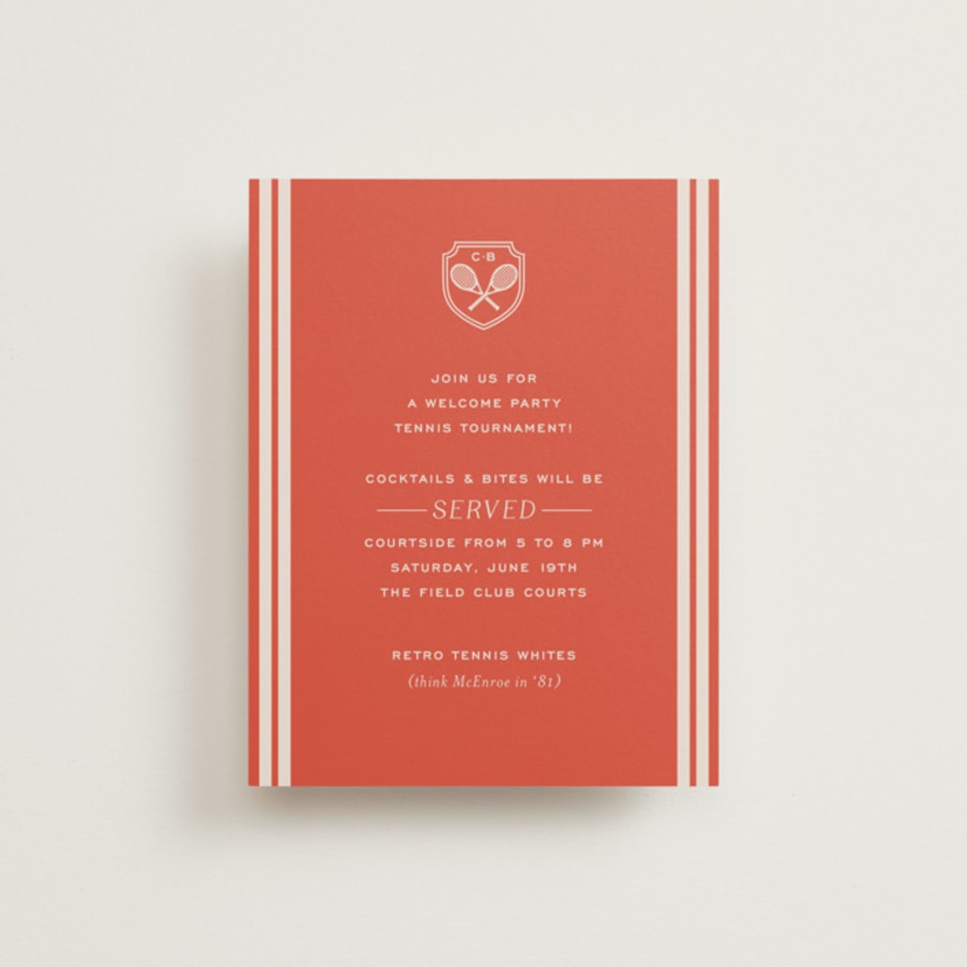 "Racquet" - Rehearsal Dinner Cards in Verona Sunset by Megan Davis - Front