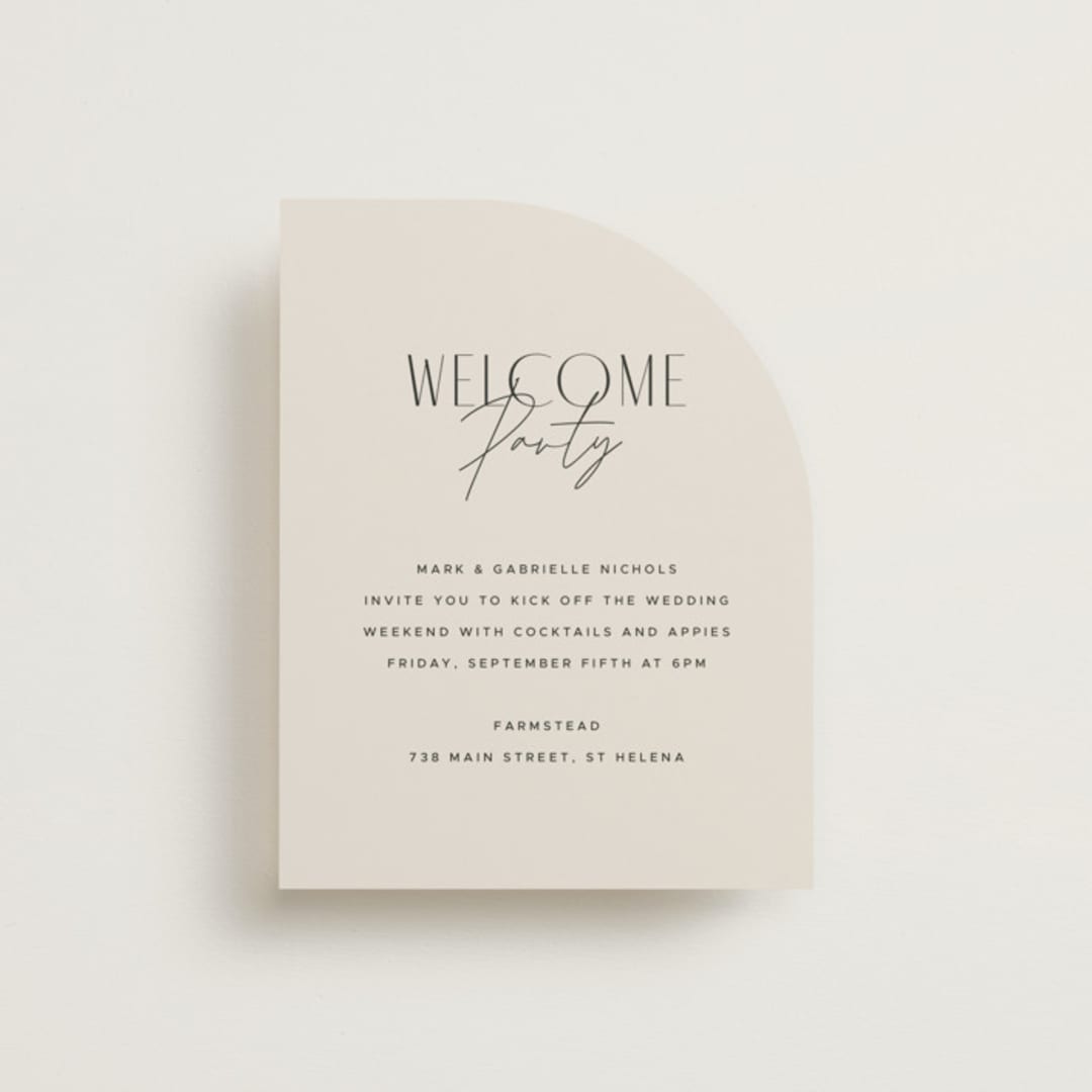 "Arabilla Overlap" - Rehearsal Dinner Cards in Linen by Kelly Schmidt - Front