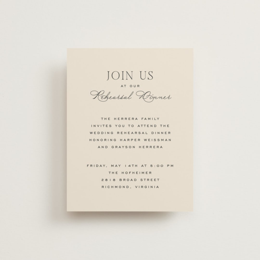 "Tendu" - Rehearsal Dinner Cards in Creme by Carly Reed Walker - Front
