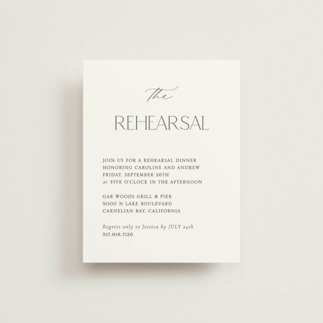 "Contemporary" - Rehearsal Dinner Cards in Cotton by Vanessa Doyle - Front