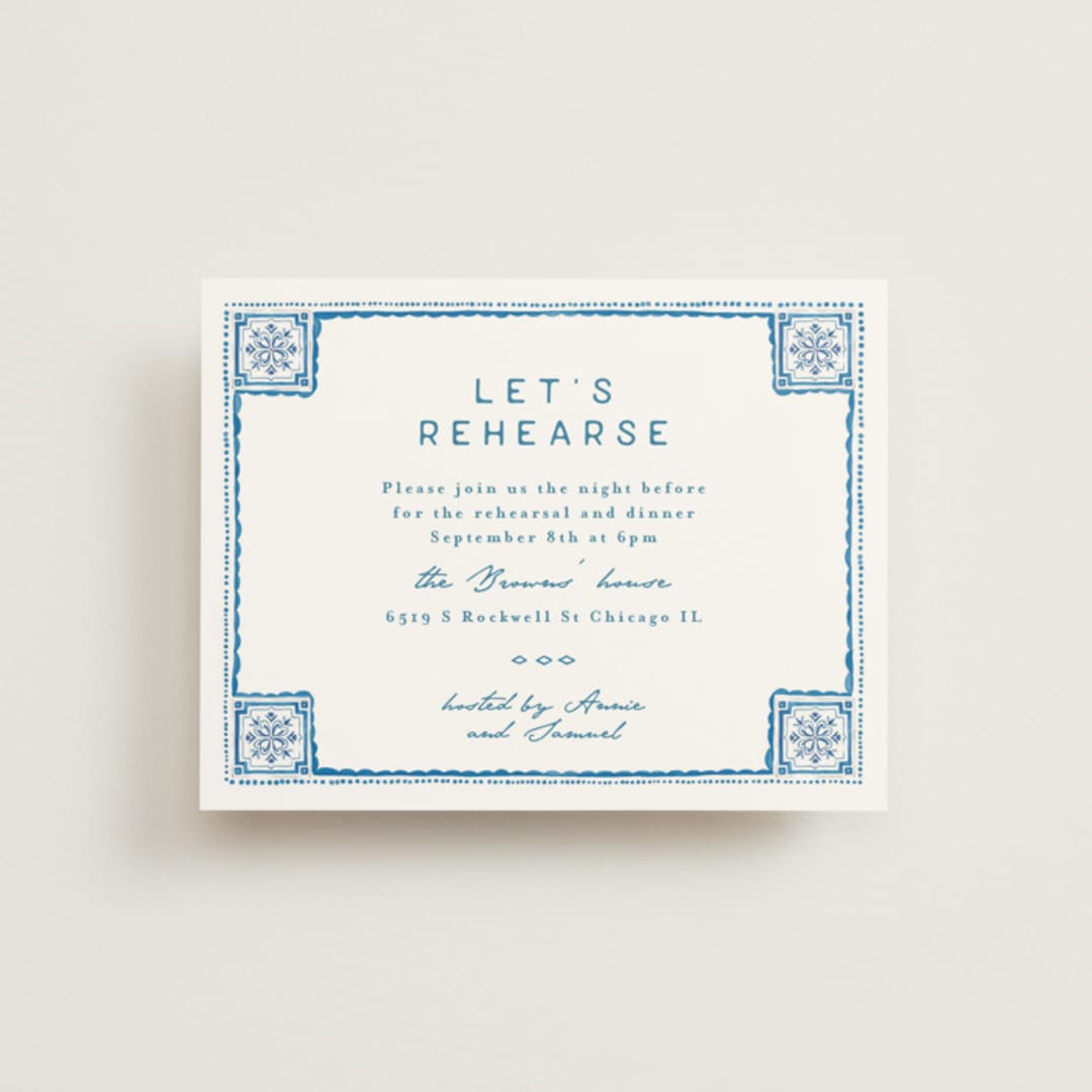 "watercolor tile" - Rehearsal Dinner Cards in Navy by Anastasia Makarova - Front