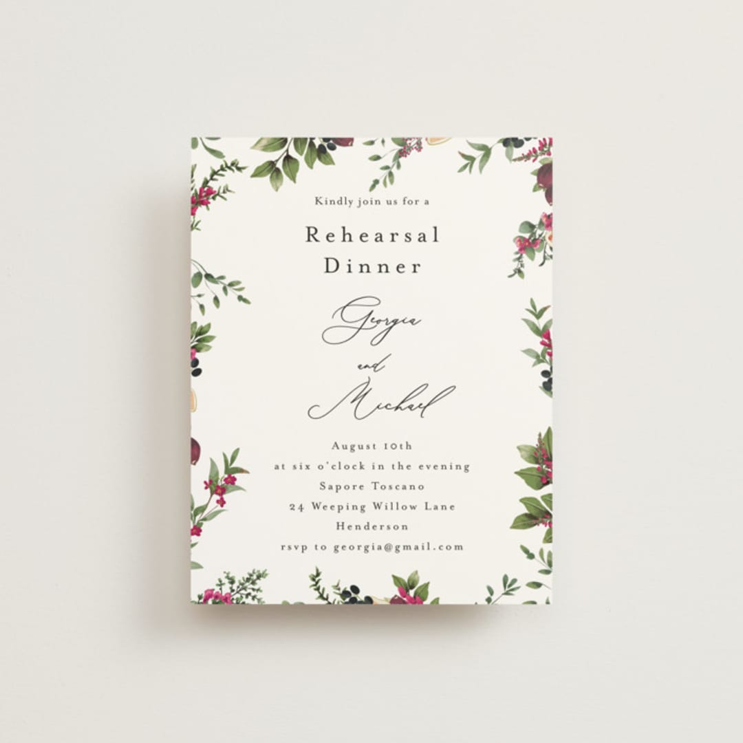 "Romantic Florals" - Rehearsal Dinner Cards in Peony by Susan Moyal - Front