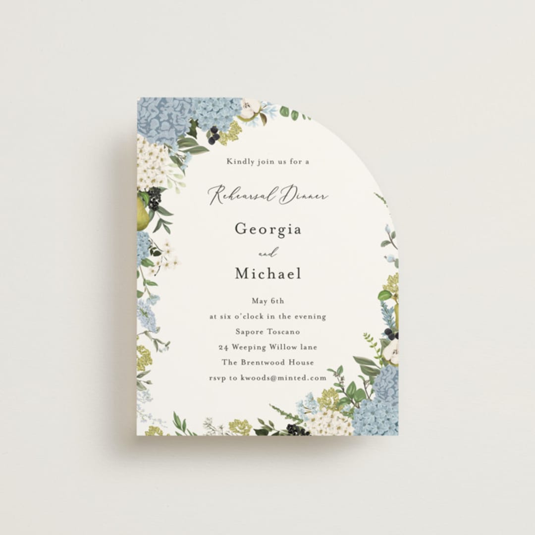 "Hydrangea Vine" - Rehearsal Dinner Cards in Coastal by Susan Moyal - Front