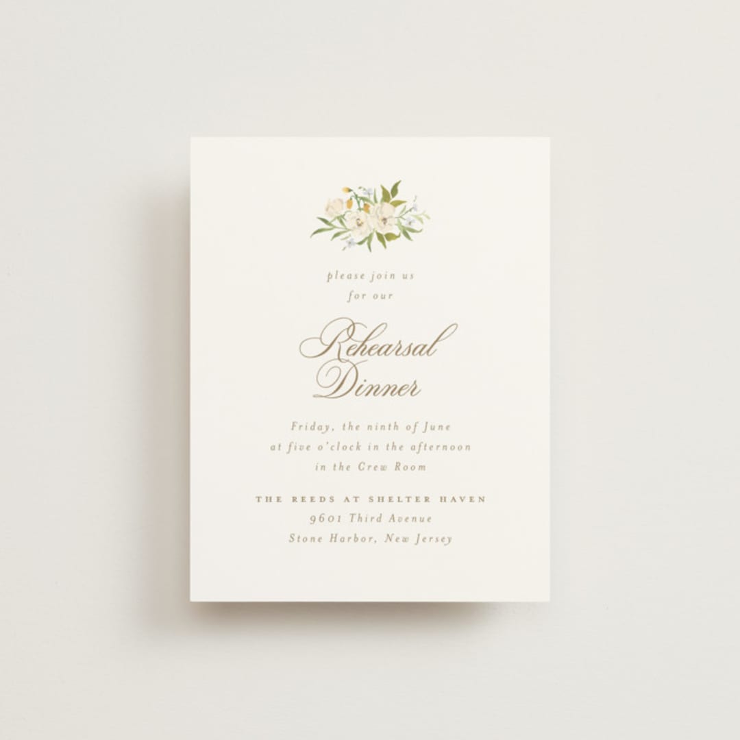 "Avalon" - Rehearsal Dinner Cards in Chiffon by Everett Paper Goods - Front