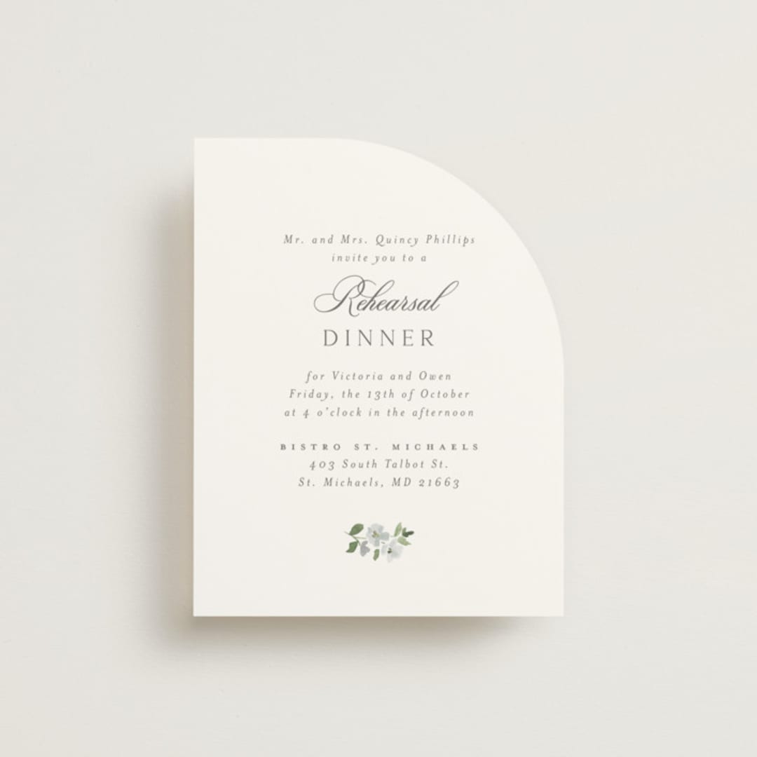 "Wistful" - Rehearsal Dinner Cards in Mist by Everett Paper Goods - Front