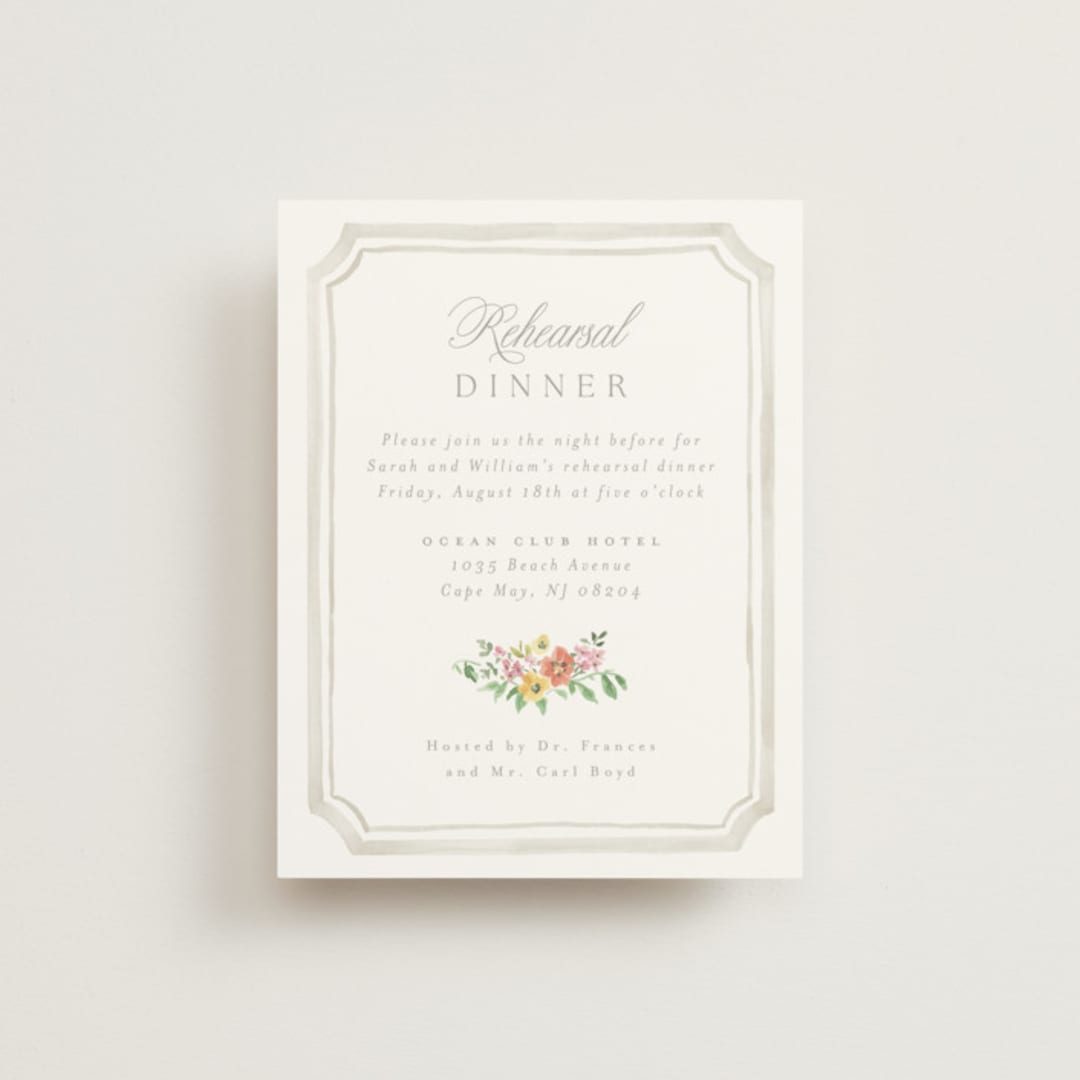 "Chelsea" - Rehearsal Dinner Cards in Hibiscus by Everett Paper Goods - Front