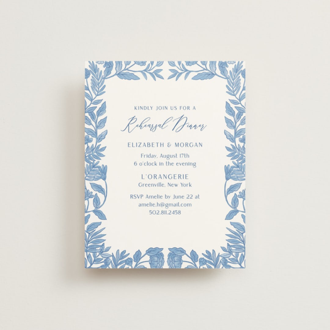 "Porcelain Floral" - Rehearsal Dinner Cards in Porcelain by Elly - Front