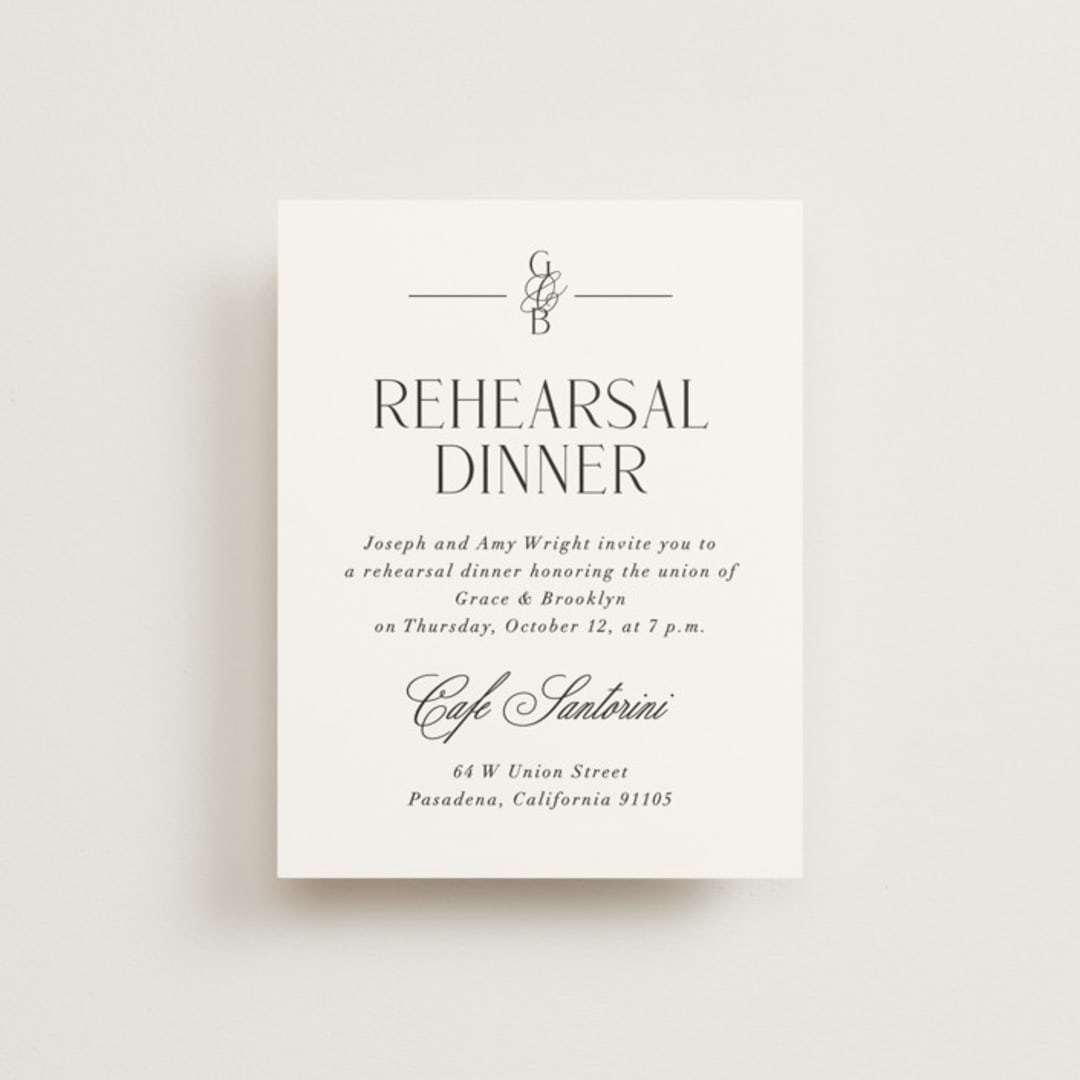 "Grand Scale" - Rehearsal Dinner Cards in Caviar by Olivia Raufman - Front
