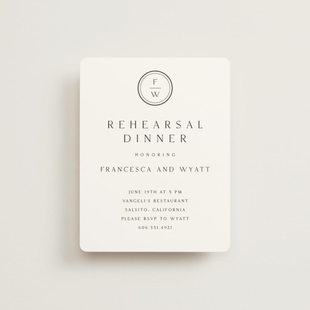 "Circle monogram" - Rehearsal Dinner Cards in Cotton by Stacey Meacham - Front