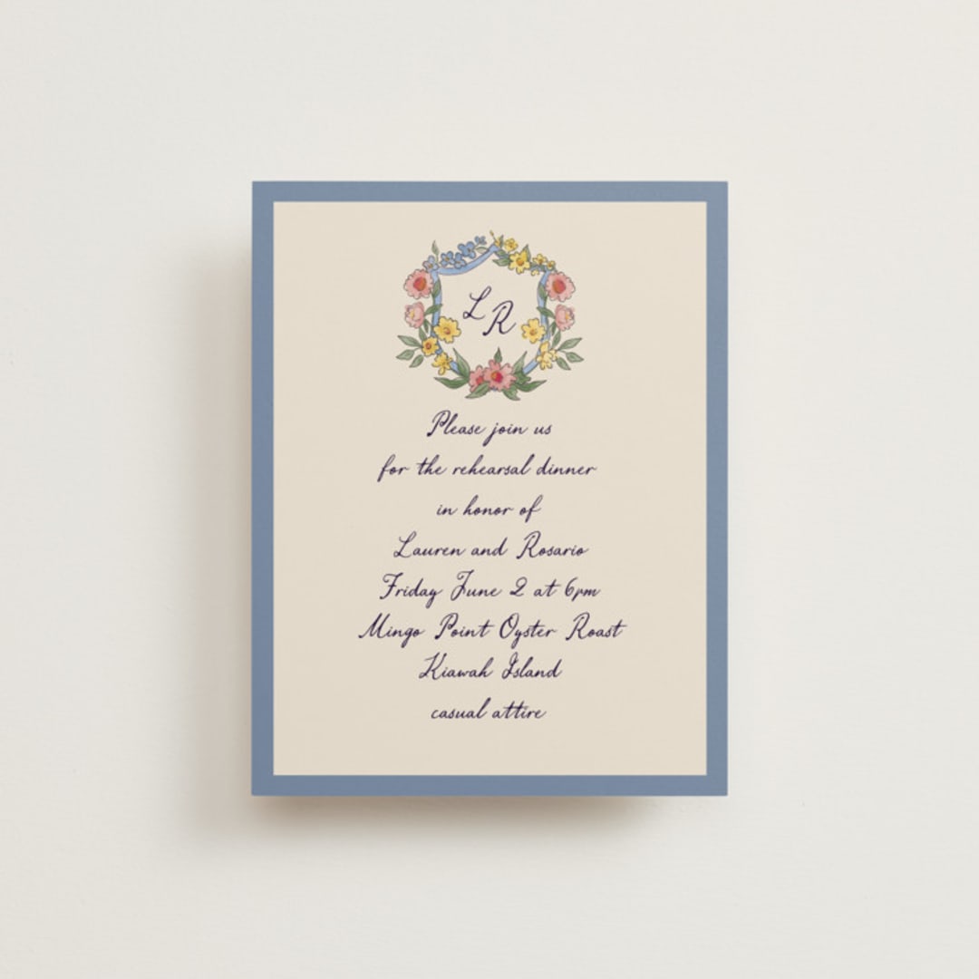 "A wedding in Low Country" - Rehearsal Dinner Cards in Cornflower by Chris Griffith - Front