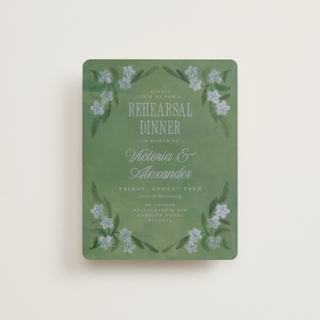 "Vintage Sketched" - Rehearsal Dinner Cards in Wisteria by Jenna Holcomb - Front