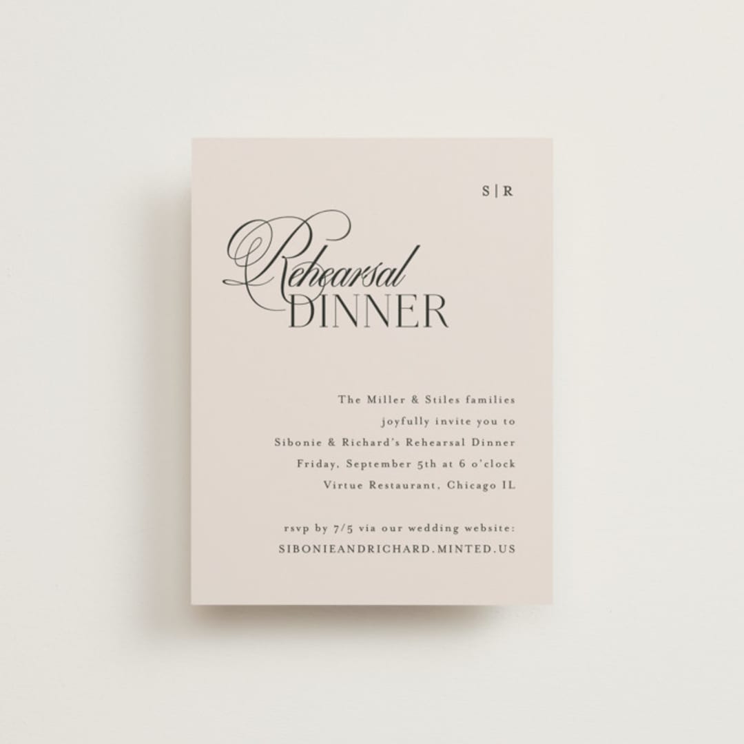 "Sibonie" - Rehearsal Dinner Cards in Ivory by Melanie Kosuge - Front