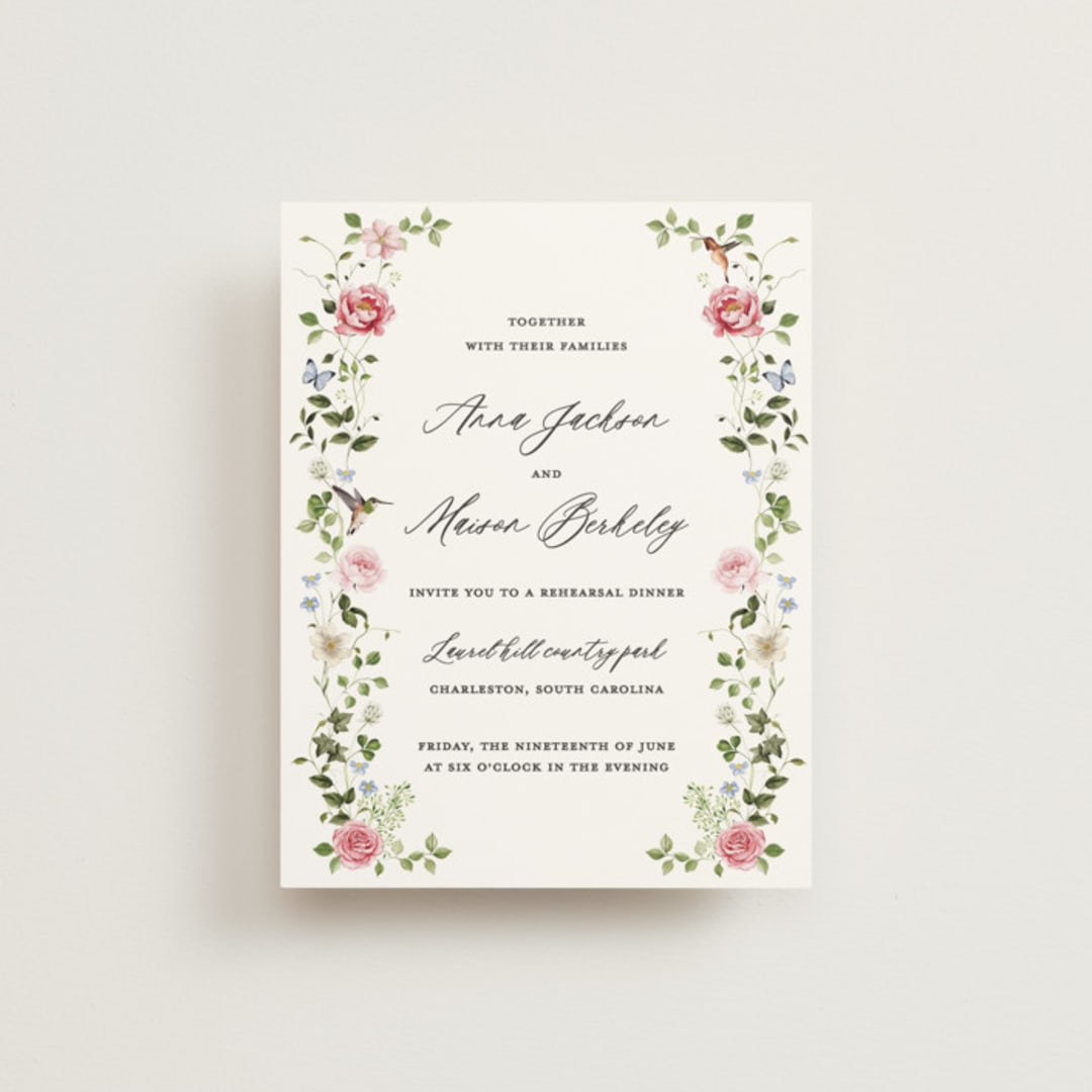 "Ornate" - Rehearsal Dinner Cards in Peony by Sarah Knight - Front