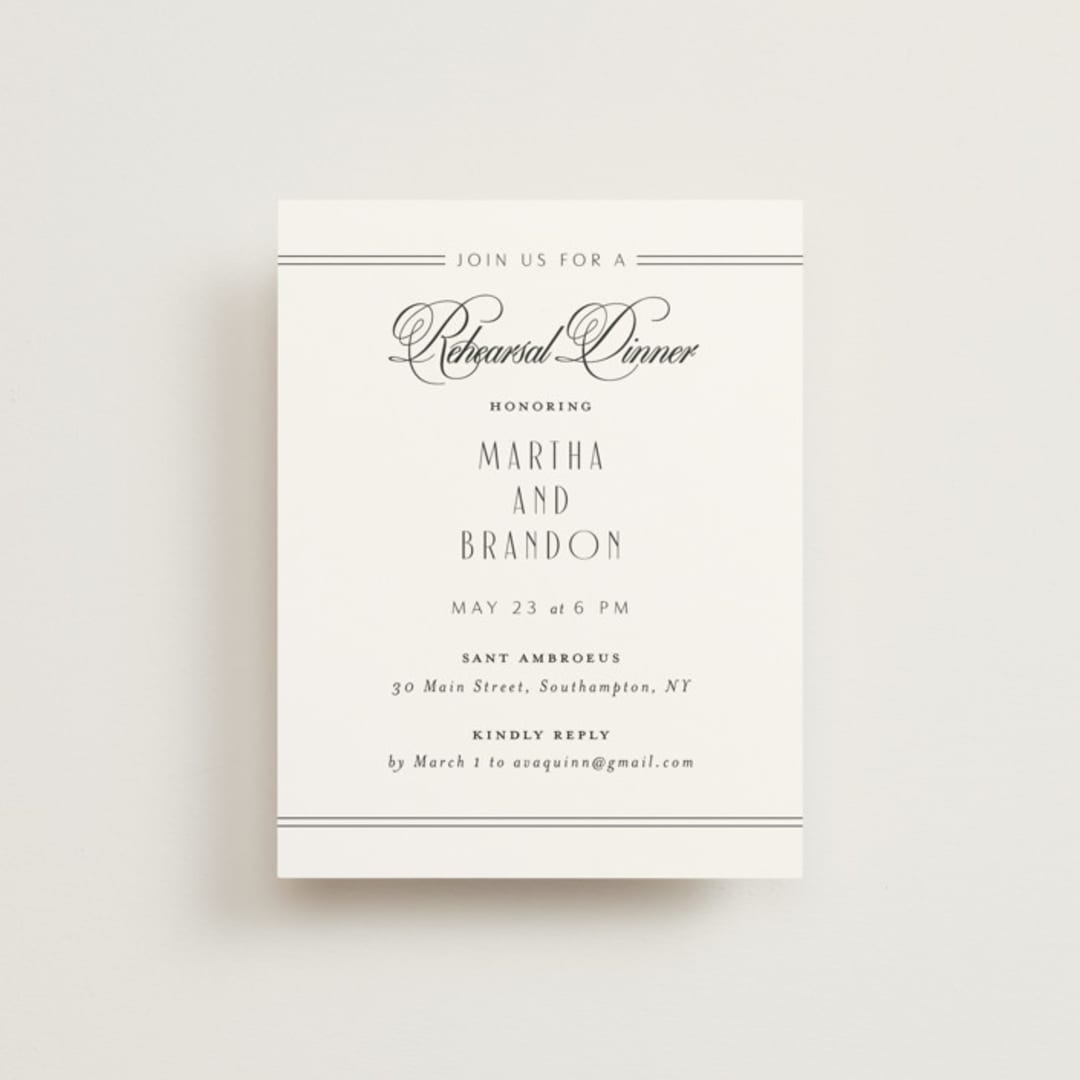 "Black Tie Elegance" - Rehearsal Dinner Cards in Tuxedo by Nicoletta Savod - Front