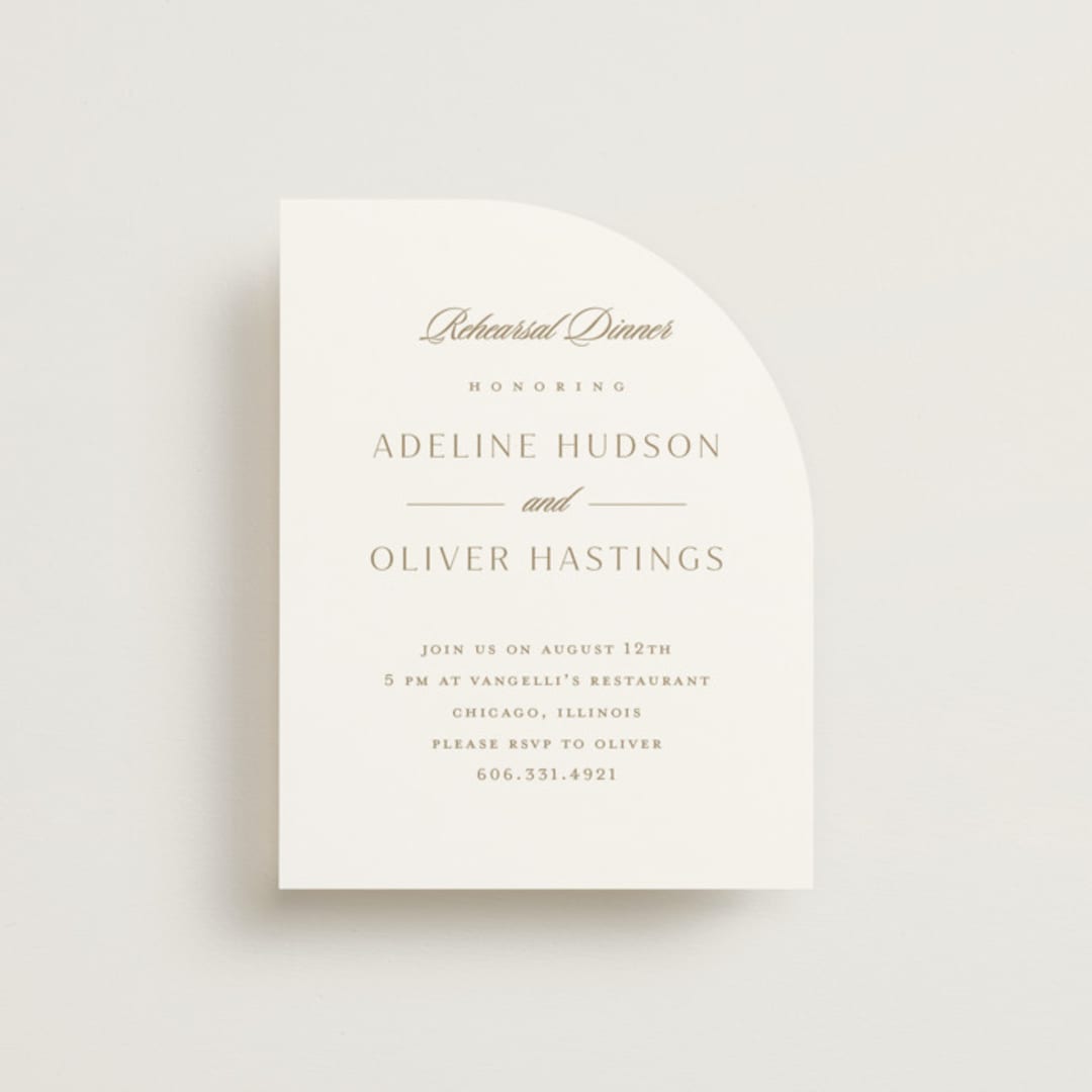 "Classic decorum" - Rehearsal Dinner Cards in Golden by Stacey Meacham - Front