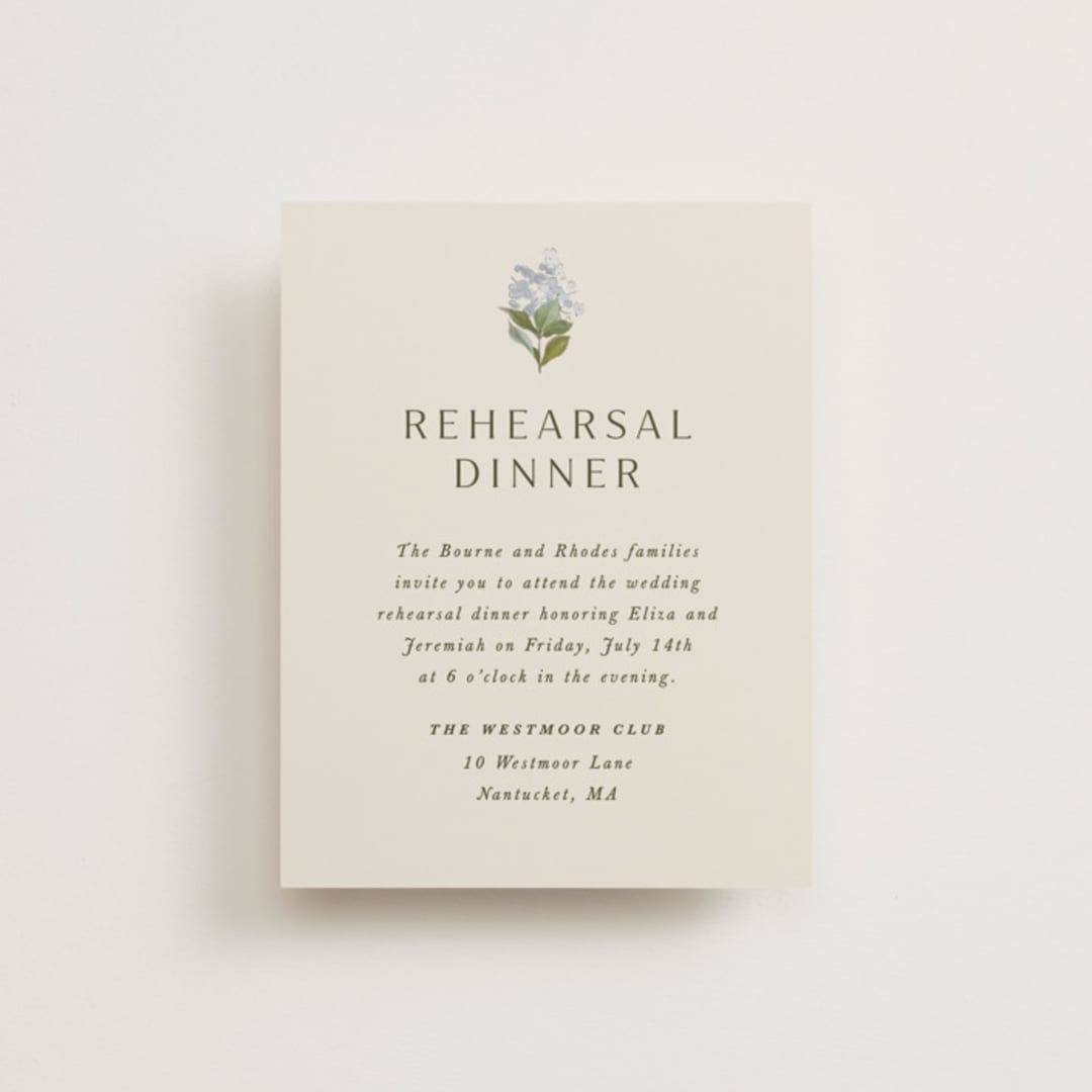 "Blockprint" - Rehearsal Dinner Cards in Almond by Olivia Kanaley Inman - Front