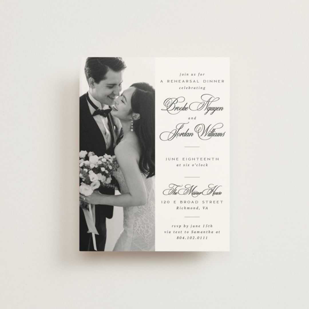 "Side by Side" - Rehearsal Dinner Cards in Tuxedo by Orasie - Front
