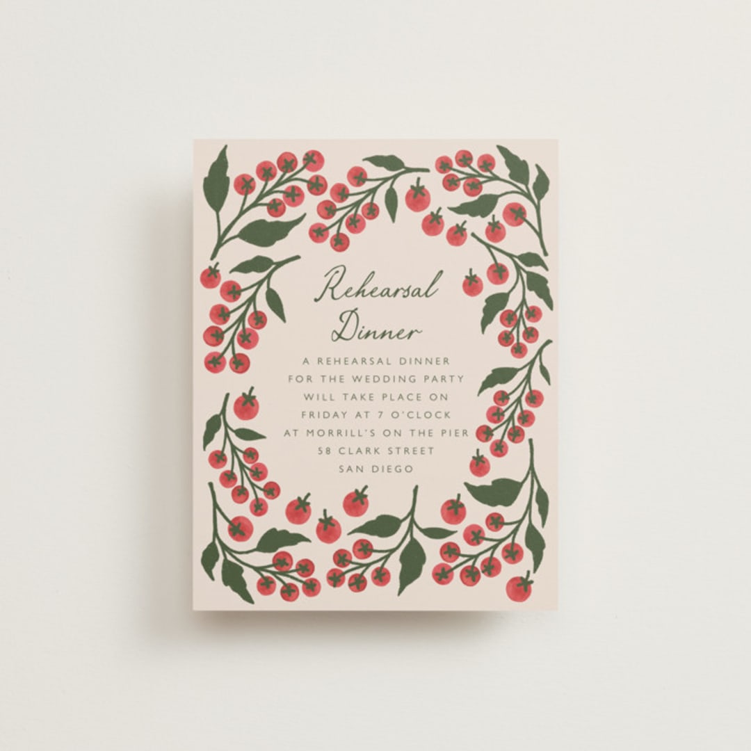 "Cherry Tomatoes" - Rehearsal Dinner Cards in Tomato by Katharine Watson - Front