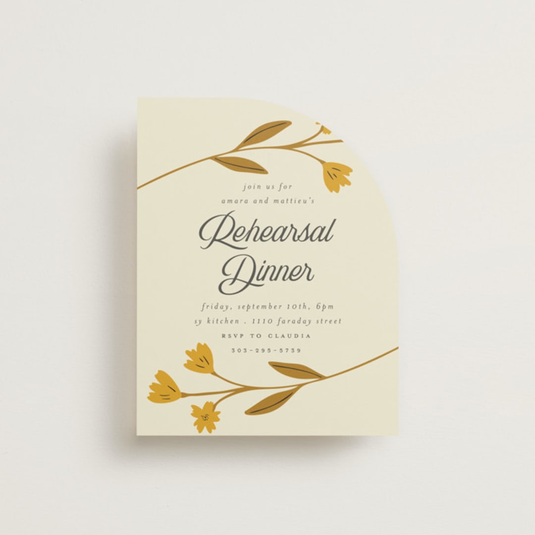 "Vintage Wildflowers" - Rehearsal Dinner Cards in Yolk by Morgan Kendall - Front