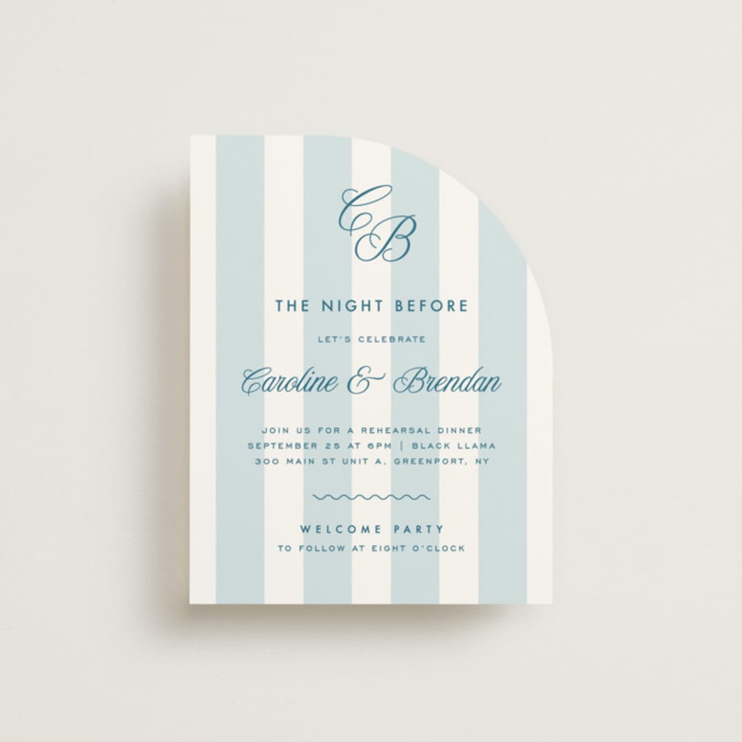 "Coast" - Rehearsal Dinner Cards in Ocean by Kelly Schmidt - Front
