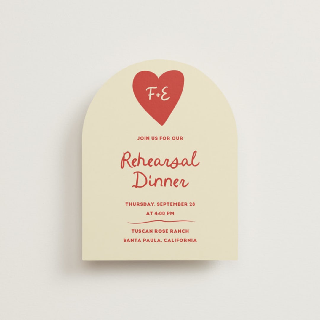 "Big Heart Wedding" - Rehearsal Dinner Cards in Cherry by Ani Somi - Front