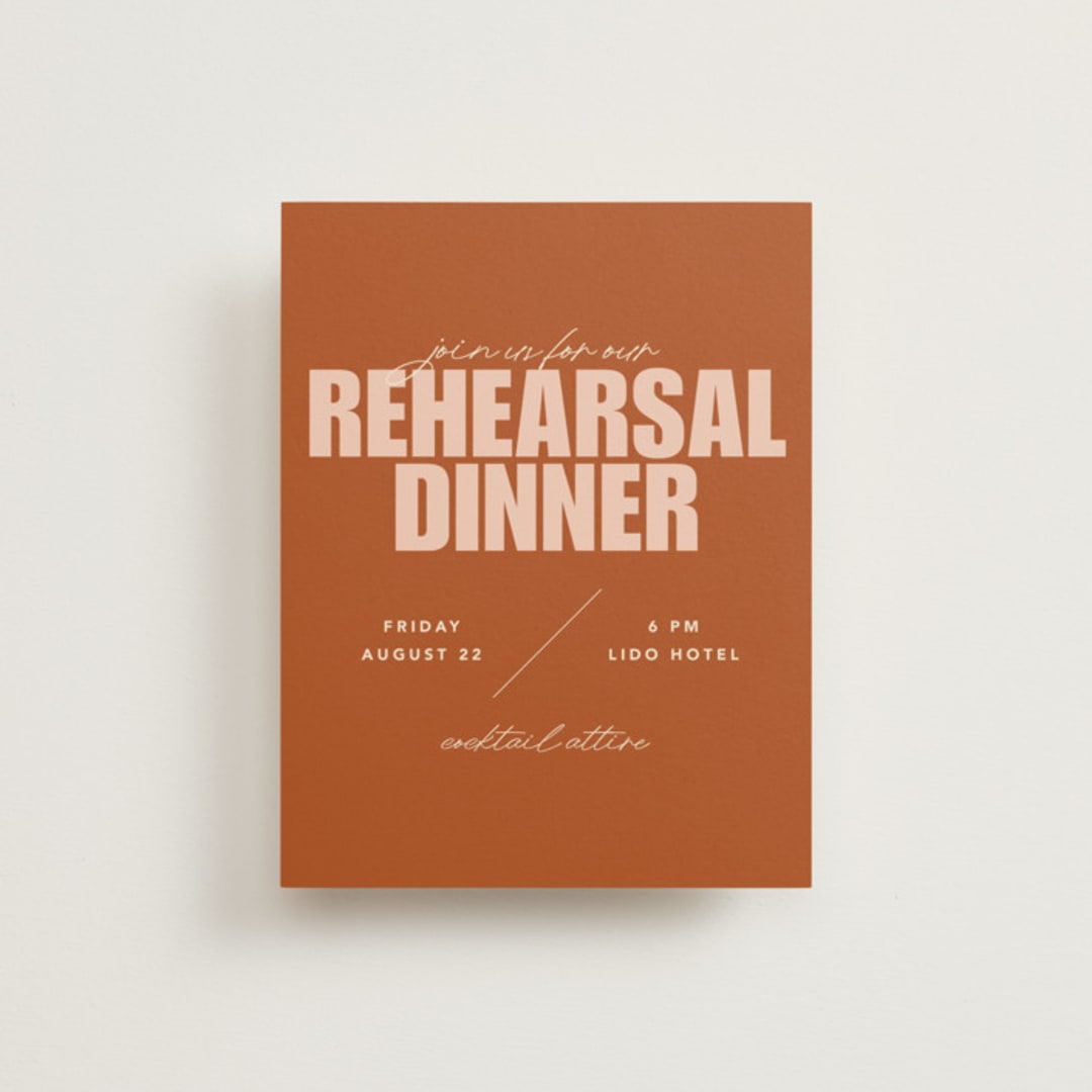 "Typographical Poster" - Rehearsal Dinner Cards in Blush by Stacey Day - Front