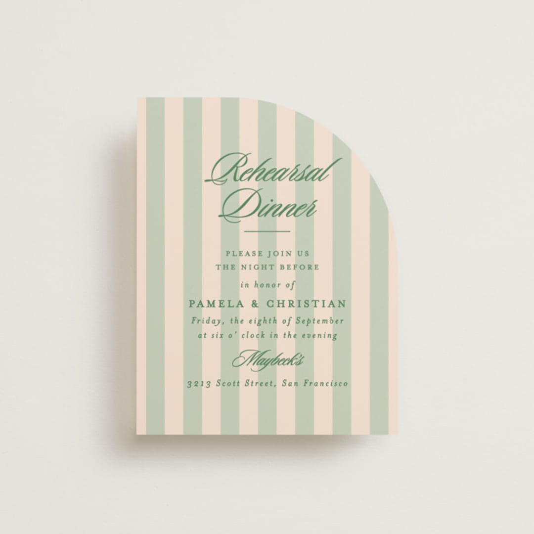 "Scripted" - Rehearsal Dinner Cards in Emerald by Creo Study - Front