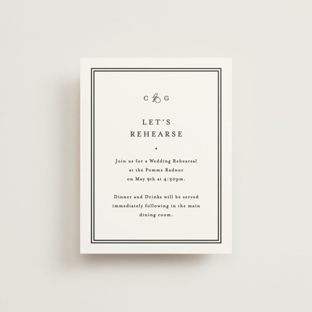 "Timeless Together" - Rehearsal Dinner Cards in Tuxedo by Carolyn MacLaren - Front