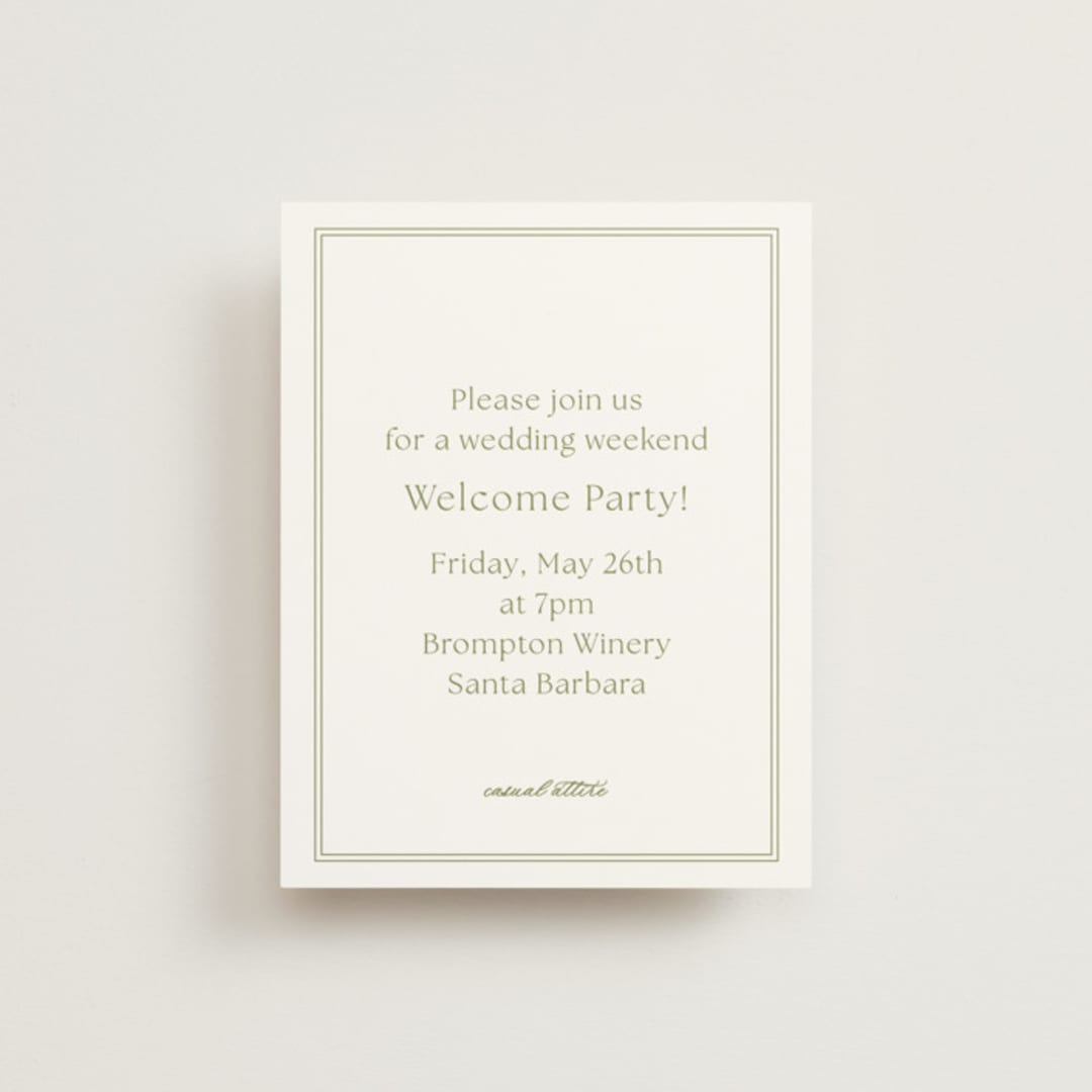 "Perriand" - Rehearsal Dinner Cards in Moss by Megan Davis - Front