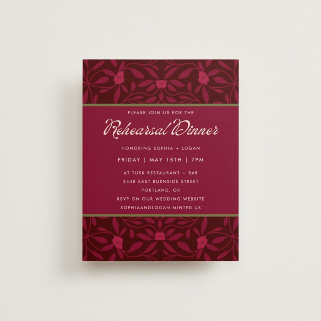 "Victorian Chic" - Rehearsal Dinner Cards in Garnet by Morgan Kendall - Front