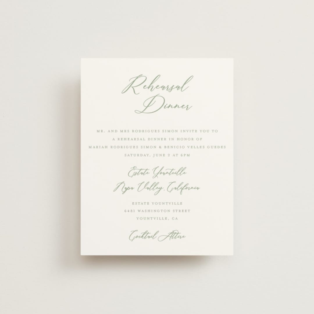 "Eternal Grace" - Rehearsal Dinner Cards in Leaf by Sherley Ferreira - Front