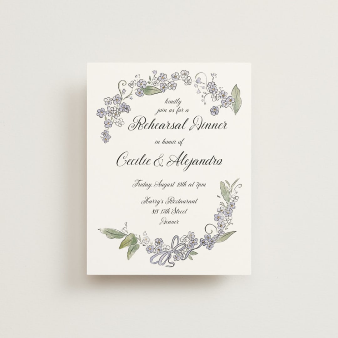 "Forget Me Nots" - Rehearsal Dinner Cards in Violet by Jenna Holcomb - Front