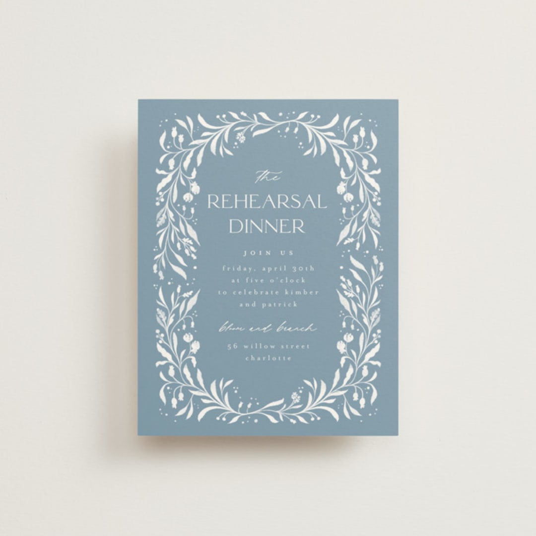 "Porcelain" - Rehearsal Dinner Cards in Delft Blue by Ashley DeMeyere - Front