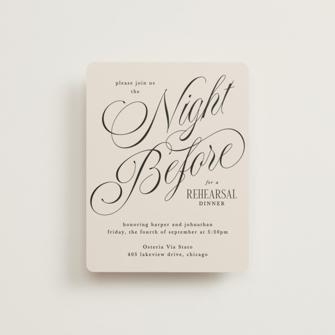 "Mirin" - Rehearsal Dinner Cards in Linen by Kate Ahn - Front