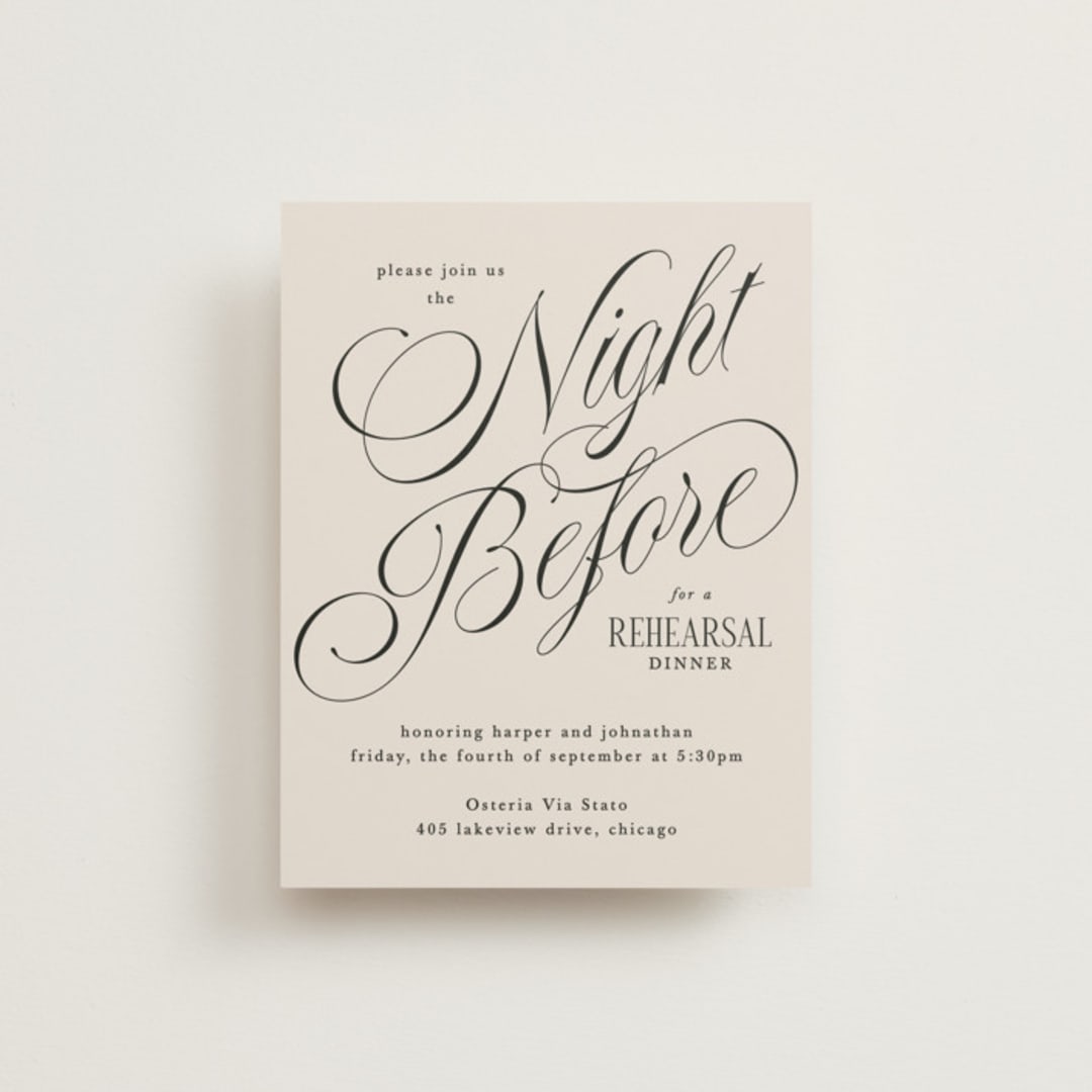 "Mirin" - Rehearsal Dinner Cards in Linen by Kate Ahn - Front