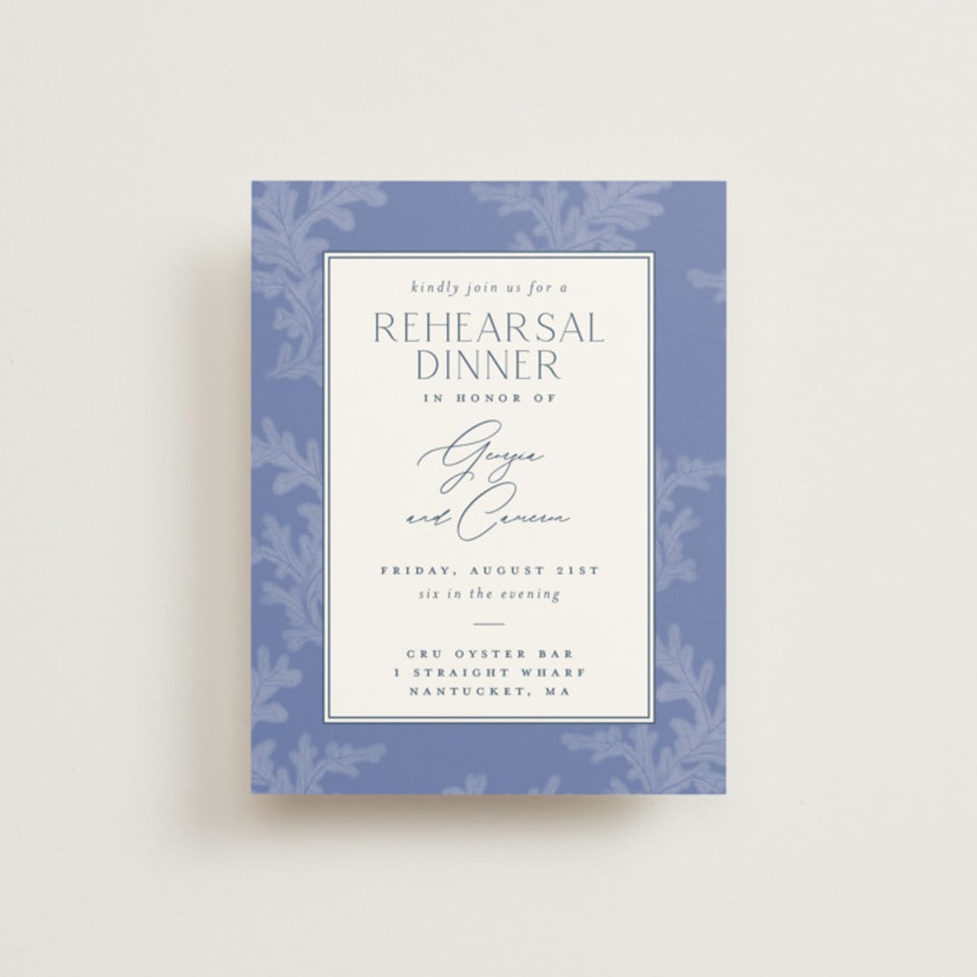 "Coastal Toile" - Rehearsal Dinner Cards in Periwinkle by Jenna Holcomb - Front